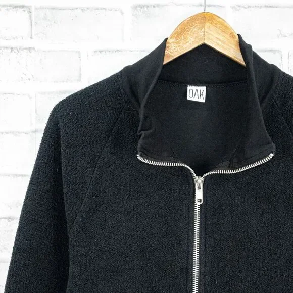 OAK NYC French terry full zip up Jacket Black Raw hem size Large - Picture 5 of 8